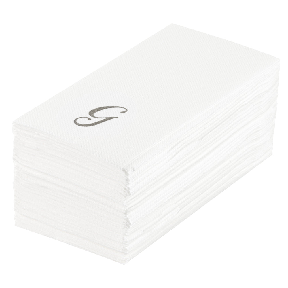 Luxenap Rectangle Silver Letter G White Paper Linen-Feel Guest Towel / Napkin - Air Laid, Cursive Font - 15 3/4" x 8" - 50 count box