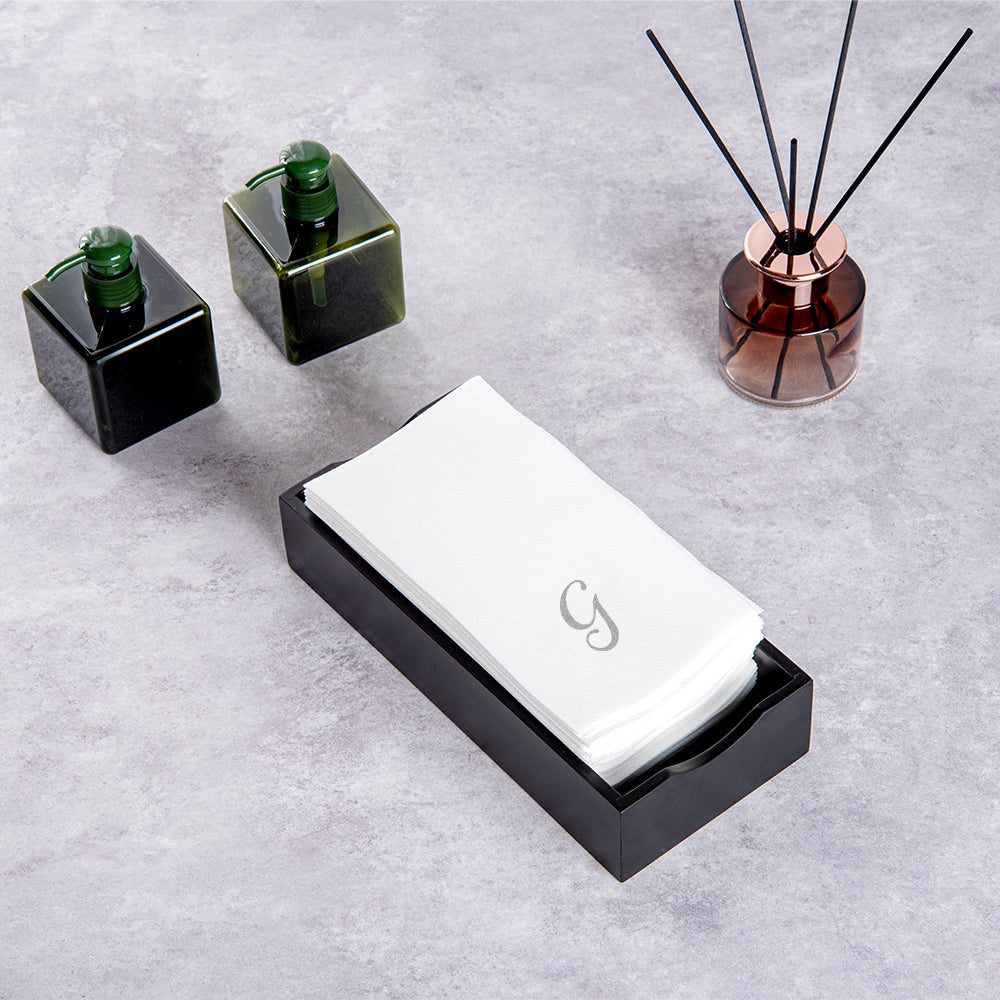 Luxenap Rectangle Silver Letter G White Paper Linen-Feel Guest Towel / Napkin - Air Laid, Cursive Font - 15 3/4" x 8" - 50 count box