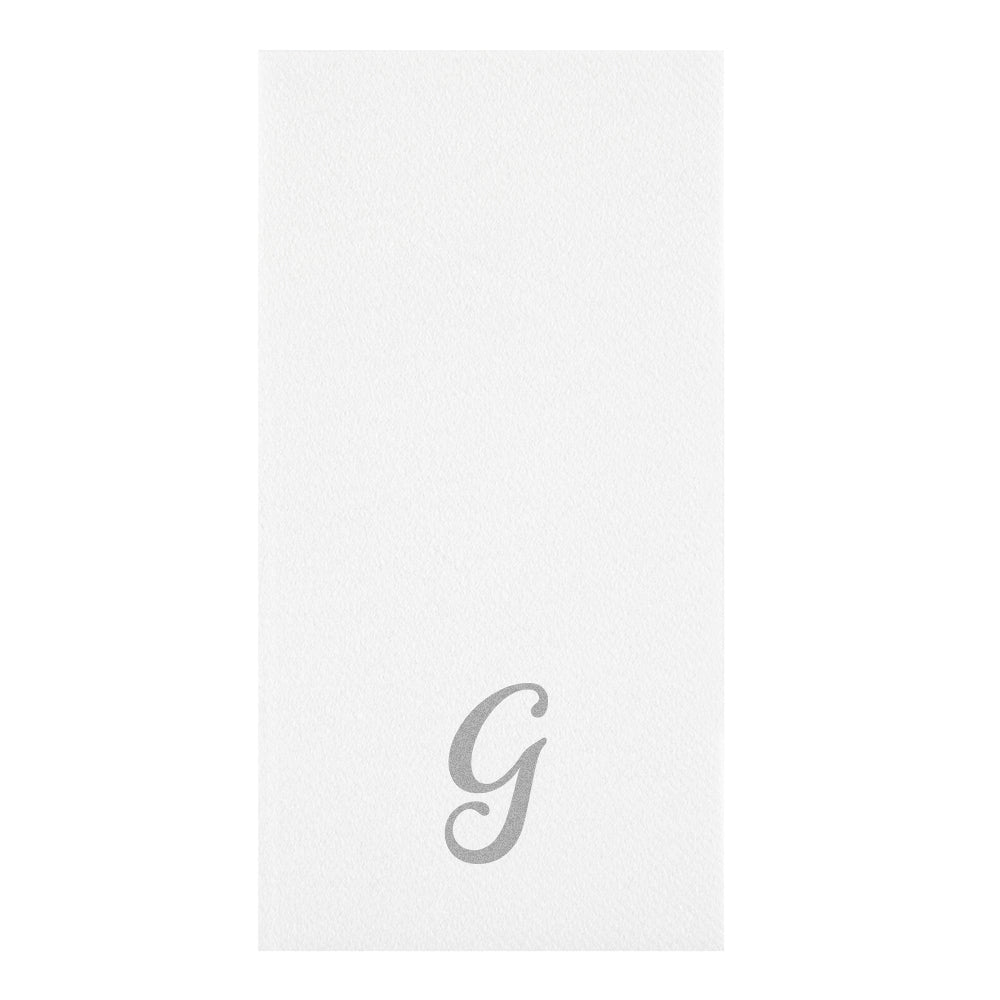 Luxenap Rectangle Silver Letter G White Paper Linen-Feel Guest Towel / Napkin - Air Laid, Cursive Font - 15 3/4" x 8" - 2000 count box