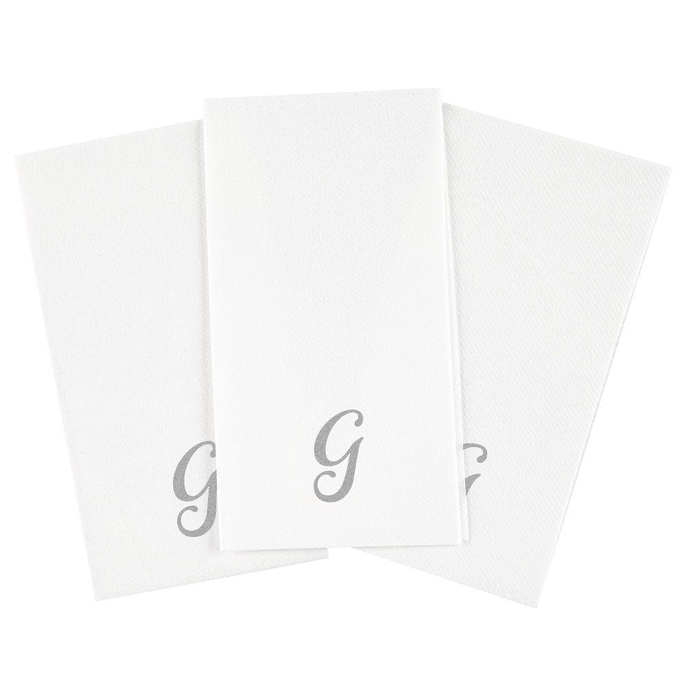 Luxenap Rectangle Silver Letter G White Paper Linen-Feel Guest Towel / Napkin - Air Laid, Cursive Font - 15 3/4" x 8" - 2000 count box