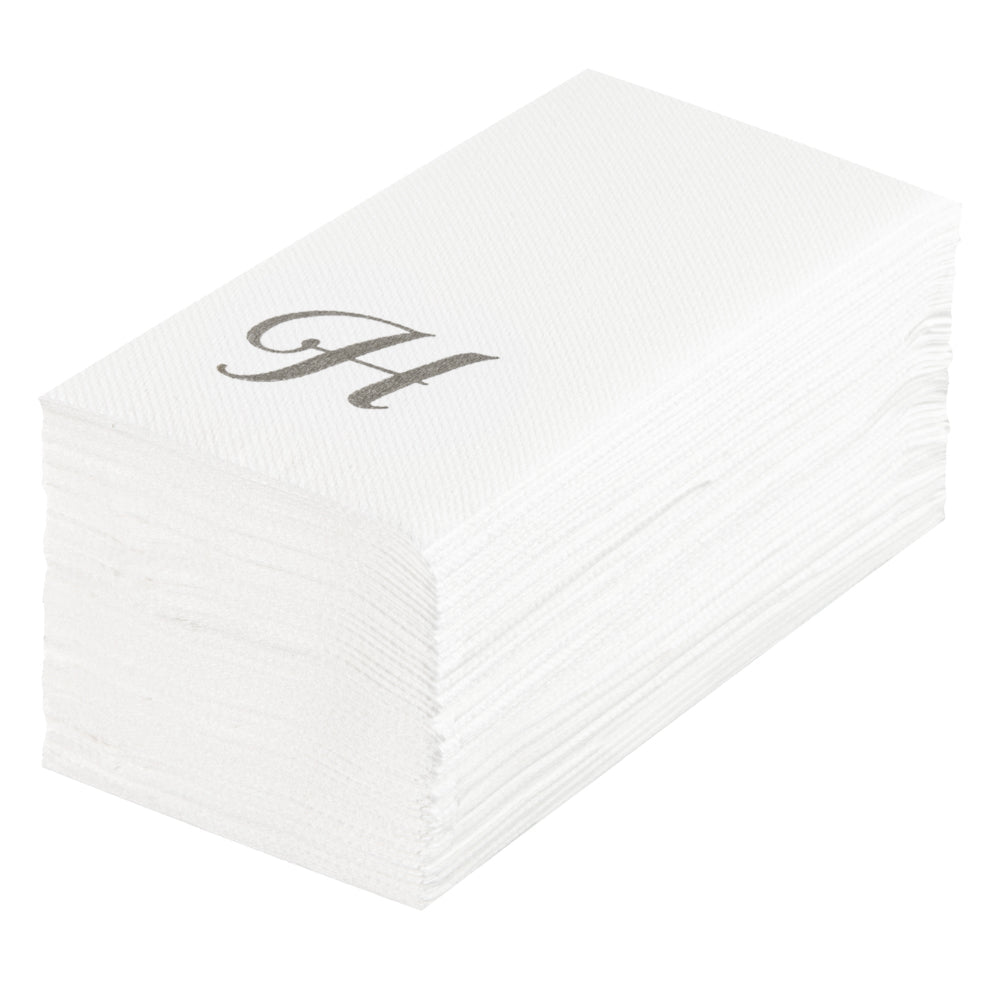 Luxenap Rectangle Silver Letter H White Paper Linen-Feel Guest Towel / Napkin - Air Laid, Cursive Font - 15 3/4" x 8" - 50 count box