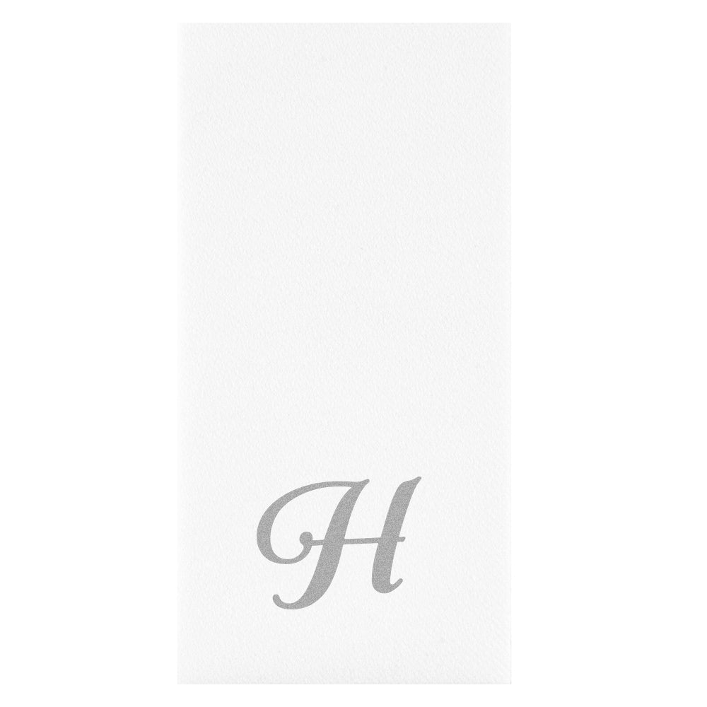 Luxenap Rectangle Silver Letter H White Paper Linen-Feel Guest Towel / Napkin - Air Laid, Cursive Font - 15 3/4" x 8" - 50 count box