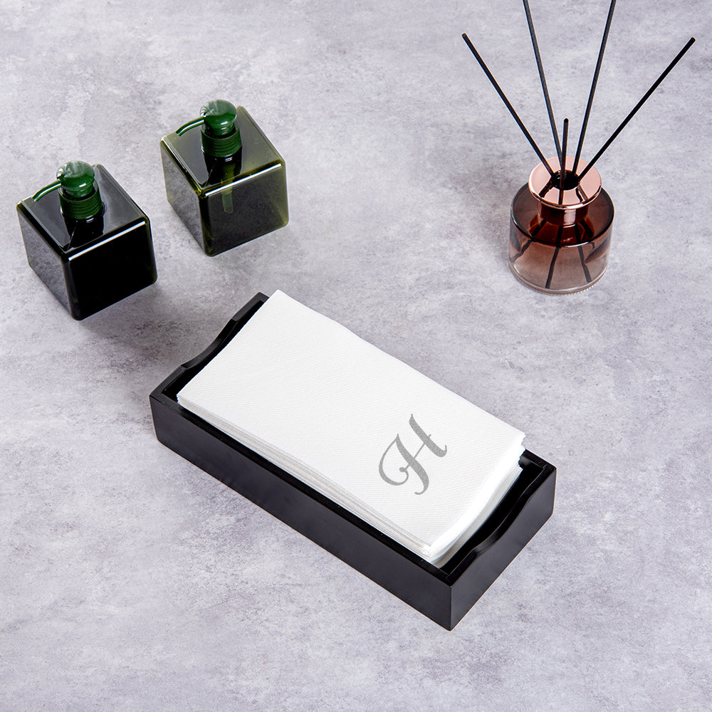 Luxenap Rectangle Silver Letter H White Paper Linen-Feel Guest Towel / Napkin - Air Laid, Cursive Font - 15 3/4" x 8" - 50 count box