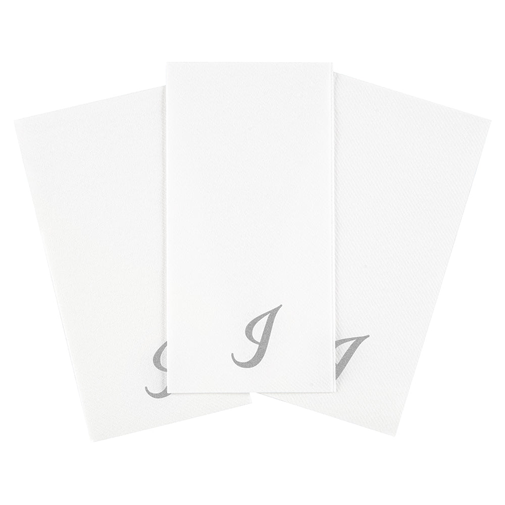 Luxenap Rectangle Silver Letter I White Paper Linen-Feel Guest Towel / Napkin - Air Laid, Cursive Font - 15 3/4" x 8" - 2000 count box