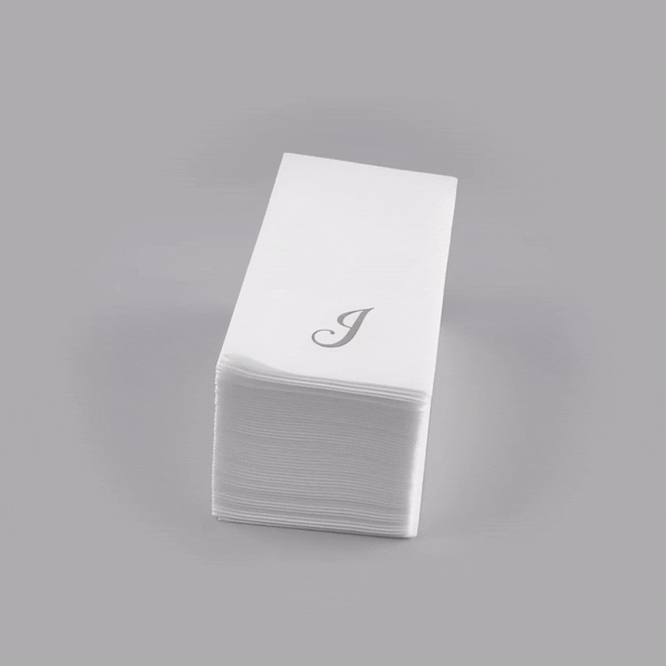 Luxenap Rectangle Silver Letter J White Paper Linen-Feel Guest Towel / Napkin - Air Laid, Cursive Font - 15 3/4" x 8" - 2000 count box