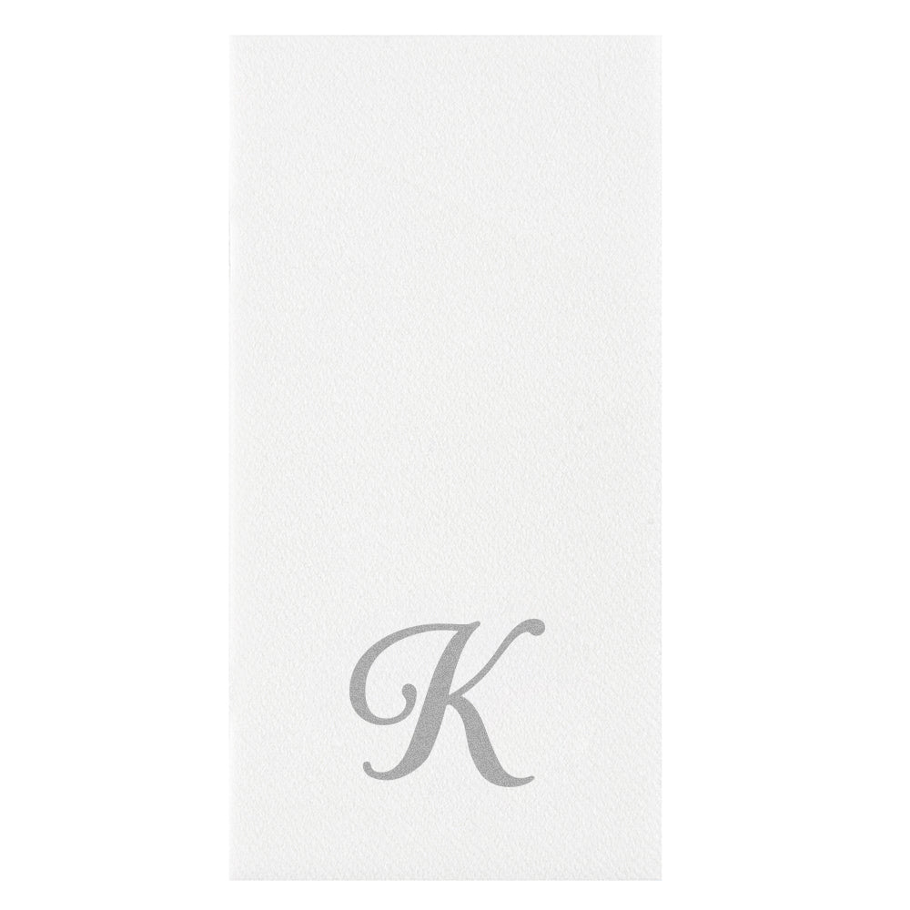 Luxenap Rectangle Silver Letter K White Paper Linen-Feel Guest Towel / Napkin - Air Laid, Cursive Font - 15 3/4" x 8" - 2000 count box