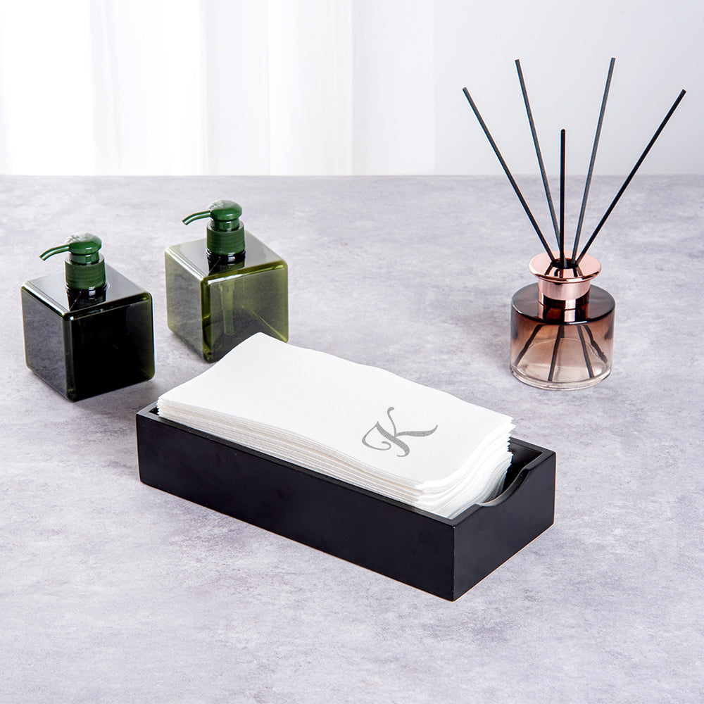 Luxenap Rectangle Silver Letter K White Paper Linen-Feel Guest Towel / Napkin - Air Laid, Cursive Font - 15 3/4" x 8" - 2000 count box