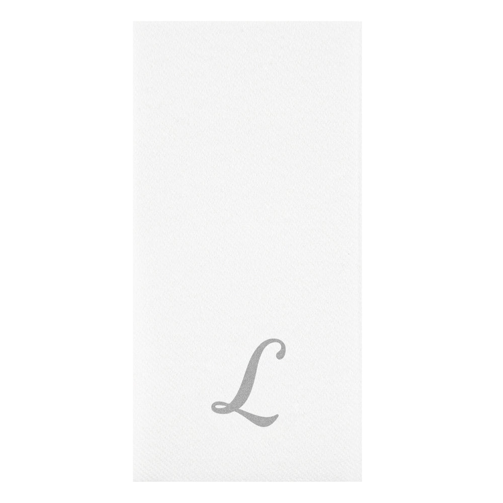 Luxenap Rectangle Silver Letter L White Paper Linen-Feel Guest Towel / Napkin - Air Laid, Cursive Font - 15 3/4" x 8" - 2000 count box