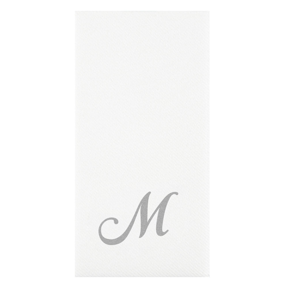 Luxenap Rectangle Silver Letter M White Paper Linen-Feel Guest Towel / Napkin - Air Laid, Cursive Font - 15 3/4" x 8" - 2000 count box