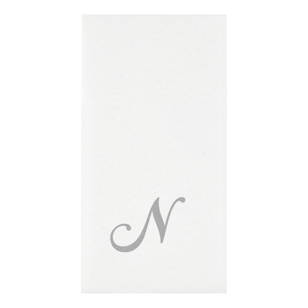 Luxenap Rectangle Silver Letter N White Paper Linen-Feel Guest Towel / Napkin - Air Laid, Cursive Font - 15 3/4" x 8" - 2000 count box