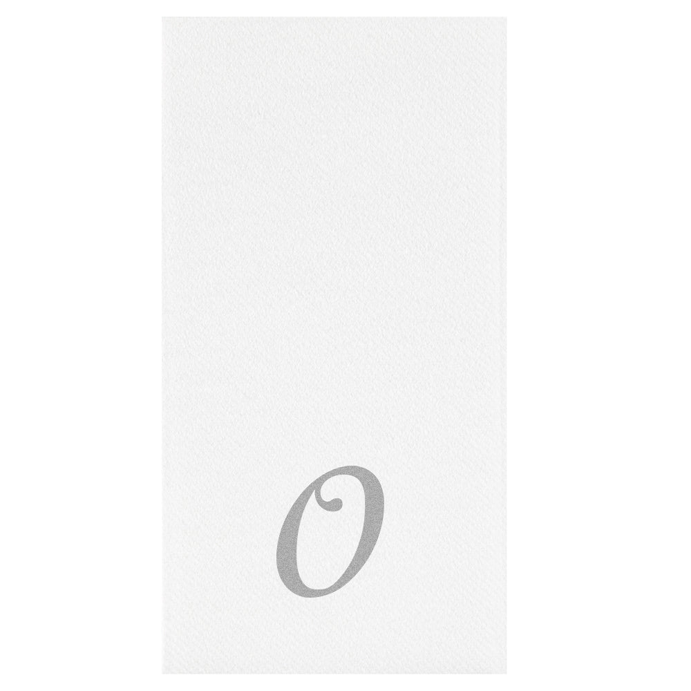 Luxenap Rectangle Silver Letter O White Paper Linen-Feel Guest Towel / Napkin - Air Laid, Cursive Font - 15 3/4" x 8" - 50 count box