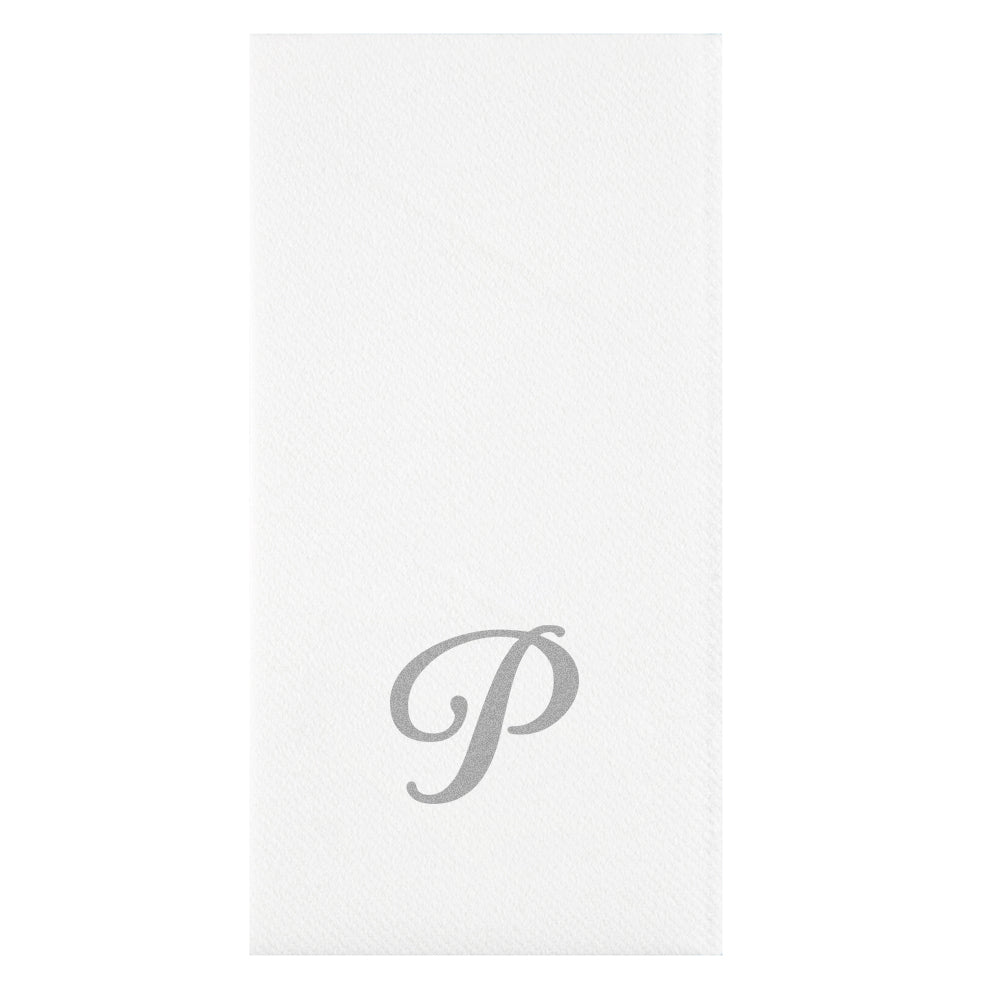 Luxenap Rectangle Silver Letter P White Paper Linen-Feel Guest Towel / Napkin - Air Laid, Cursive Font - 15 3/4" x 8" - 50 count box