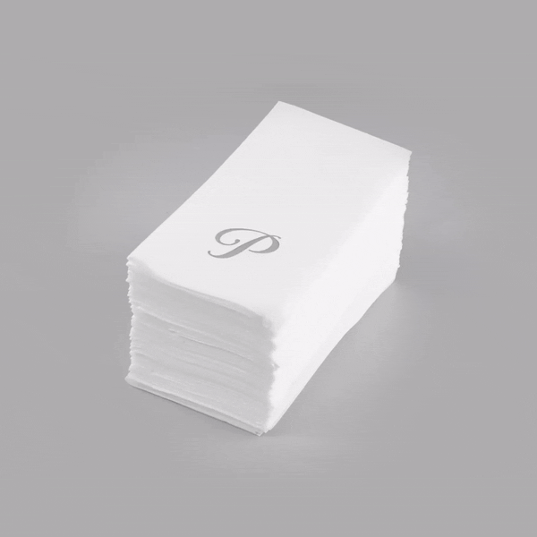 Luxenap Rectangle Silver Letter P White Paper Linen-Feel Guest Towel / Napkin - Air Laid, Cursive Font - 15 3/4" x 8" - 2000 count box