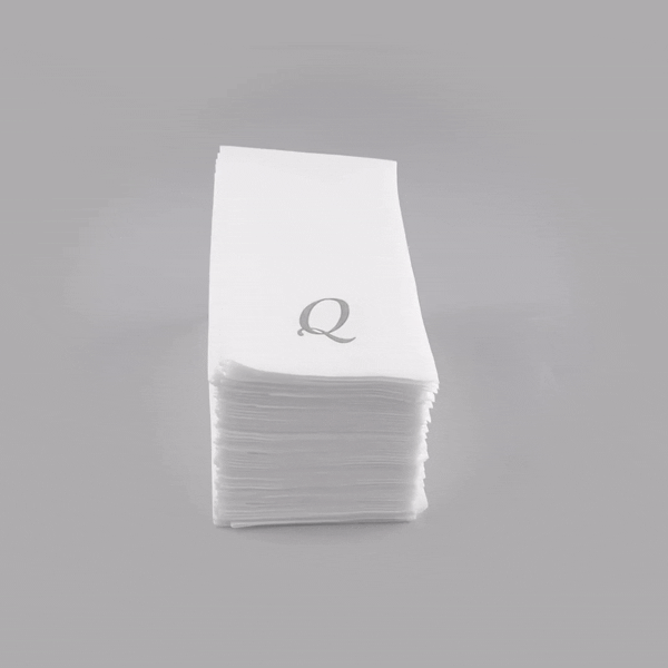 Luxenap Rectangle Silver Letter Q White Paper Linen-Feel Guest Towel / Napkin - Air Laid, Cursive Font - 15 3/4" x 8" - 2000 count box