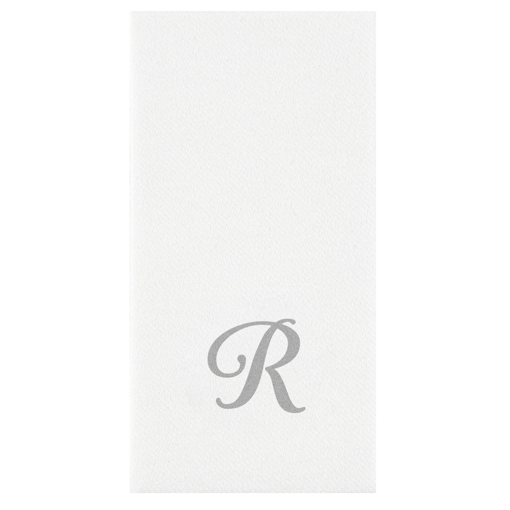 Luxenap Rectangle Silver Letter R White Paper Linen-Feel Guest Towel / Napkin - Air Laid, Cursive Font - 15 3/4" x 8" - 2000 count box