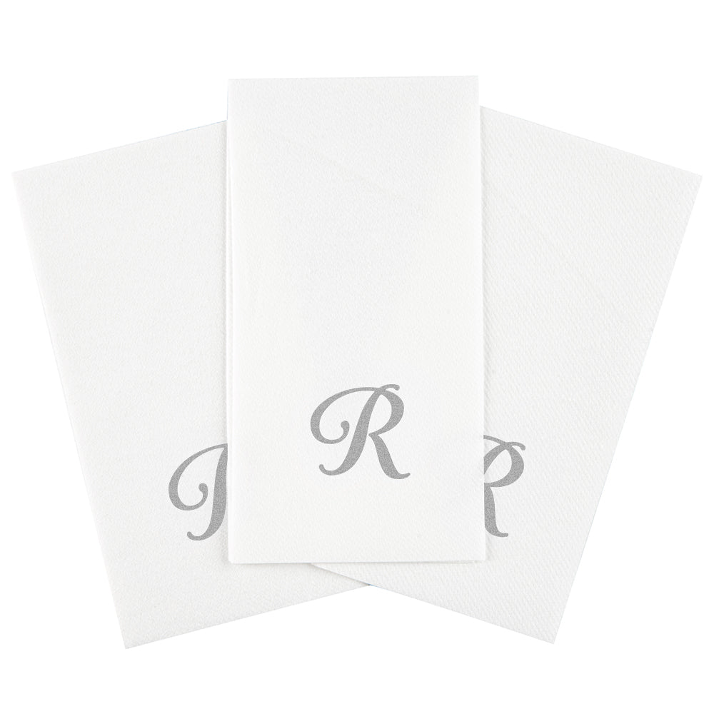 Luxenap Rectangle Silver Letter R White Paper Linen-Feel Guest Towel / Napkin - Air Laid, Cursive Font - 15 3/4" x 8" - 2000 count box