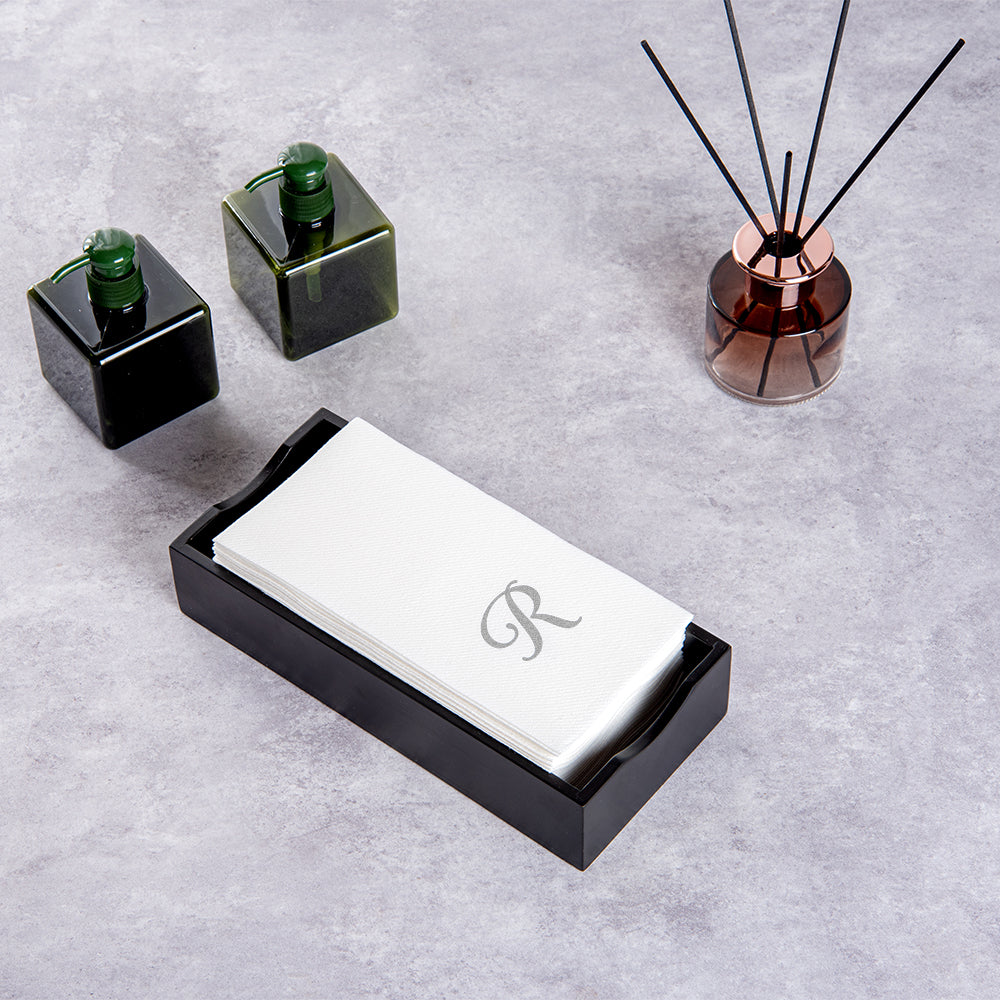 Luxenap Rectangle Silver Letter R White Paper Linen-Feel Guest Towel / Napkin - Air Laid, Cursive Font - 15 3/4" x 8" - 2000 count box