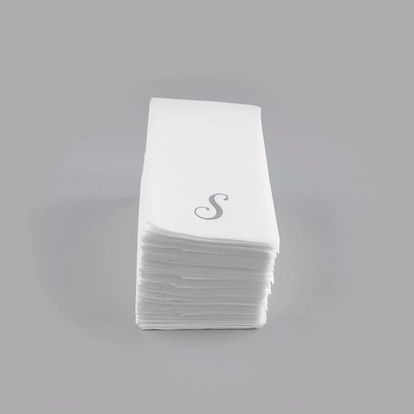 Luxenap Rectangle Silver Letter S White Paper Linen-Feel Guest Towel / Napkin - Air Laid, Cursive Font - 15 3/4" x 8" - 2000 count box