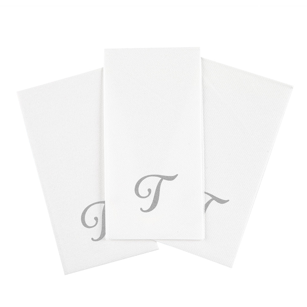 Luxenap Rectangle Silver Letter T White Paper Linen-Feel Guest Towel / Napkin - Air Laid, Cursive Font - 15 3/4" x 8" - 2000 count box