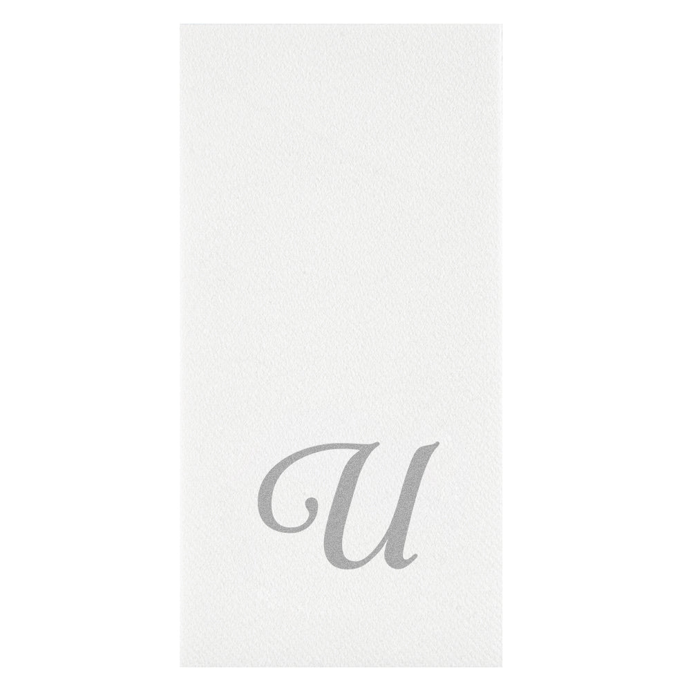 Luxenap Rectangle Silver Letter U White Paper Linen-Feel Guest Towel / Napkin - Air Laid, Cursive Font - 15 3/4" x 8" - 2000 count box