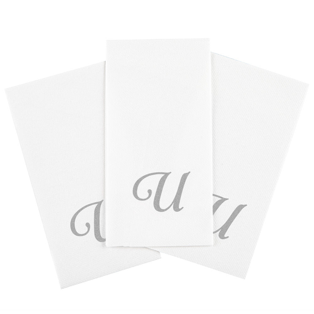 Luxenap Rectangle Silver Letter U White Paper Linen-Feel Guest Towel / Napkin - Air Laid, Cursive Font - 15 3/4" x 8" - 2000 count box