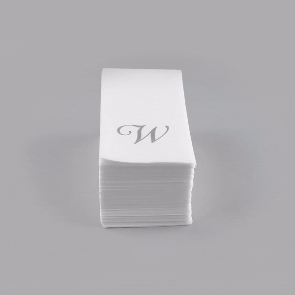 Luxenap Rectangle Silver Letter W White Paper Linen-Feel Guest Towel / Napkin - Air Laid, Cursive Font - 15 3/4" x 8" - 2000 count box