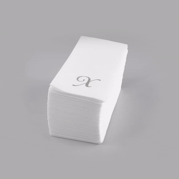Luxenap Rectangle Silver Letter X White Paper Linen-Feel Guest Towel / Napkin - Air Laid, Cursive Font - 15 3/4" x 8" - 2000 count box
