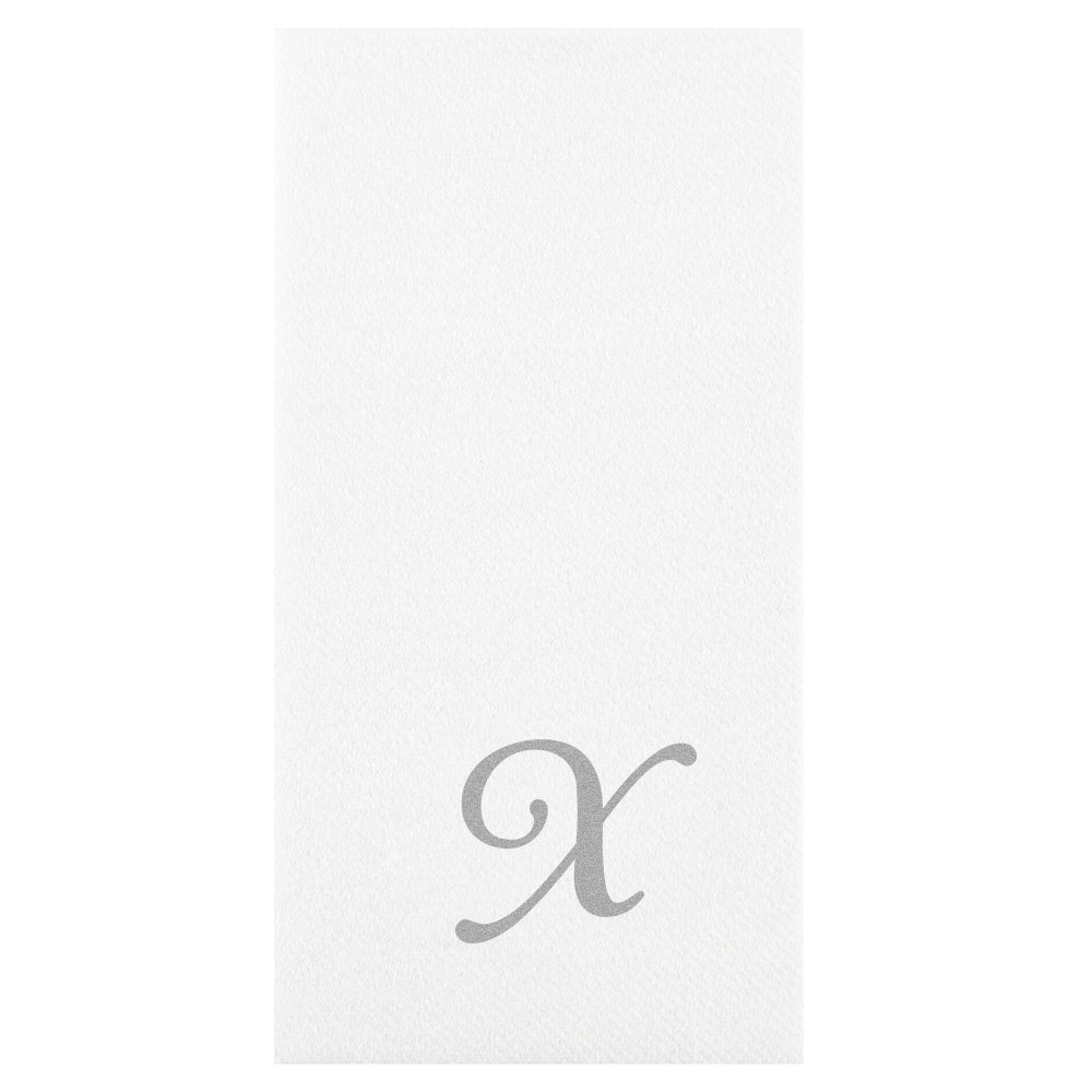 Luxenap Rectangle Silver Letter X White Paper Linen-Feel Guest Towel / Napkin - Air Laid, Cursive Font - 15 3/4" x 8" - 2000 count box
