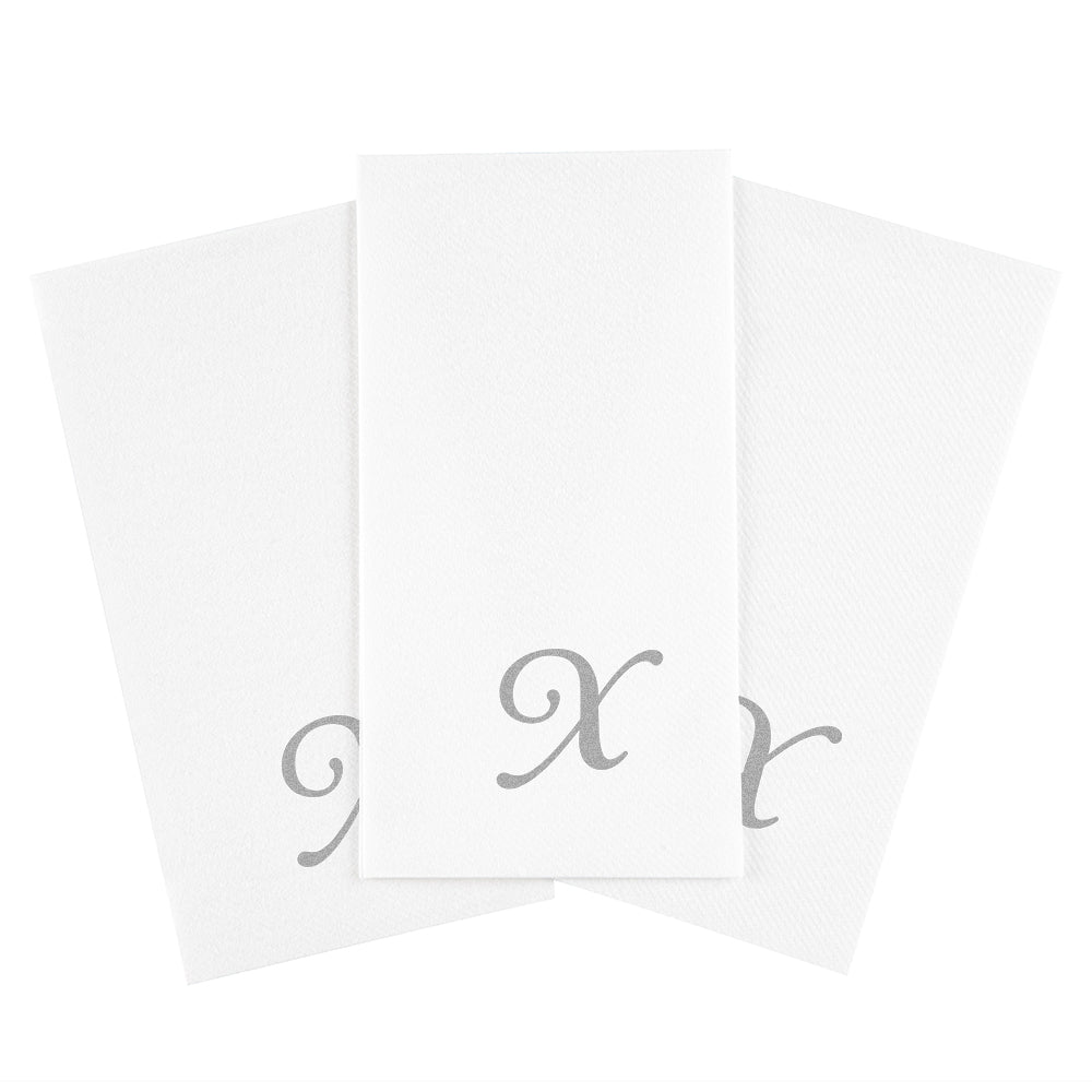 Luxenap Rectangle Silver Letter X White Paper Linen-Feel Guest Towel / Napkin - Air Laid, Cursive Font - 15 3/4" x 8" - 2000 count box