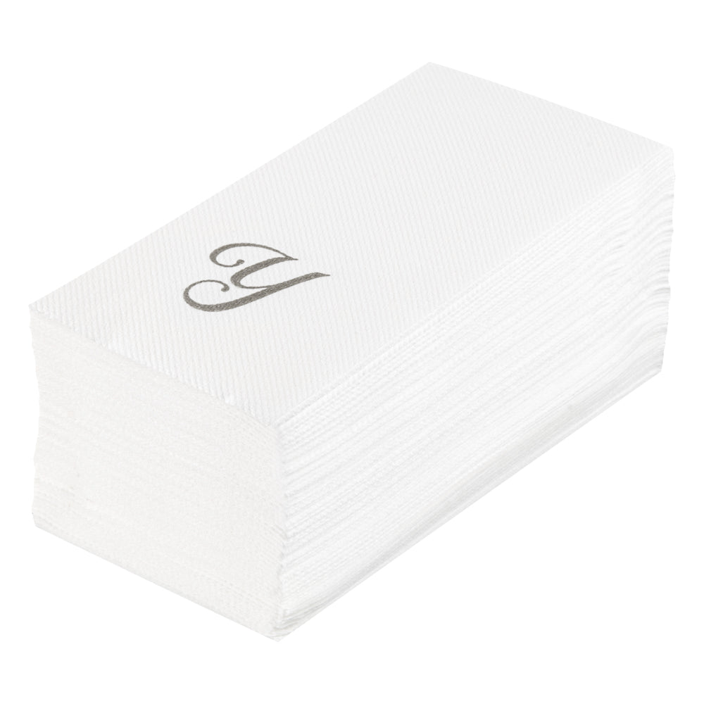Luxenap Rectangle Silver Letter Y White Paper Linen-Feel Guest Towel / Napkin - Air Laid, Cursive Font - 15 3/4" x 8" - 2000 count box