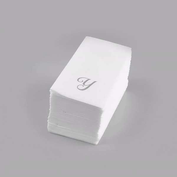 Luxenap Rectangle Silver Letter Y White Paper Linen-Feel Guest Towel / Napkin - Air Laid, Cursive Font - 15 3/4" x 8" - 50 count box