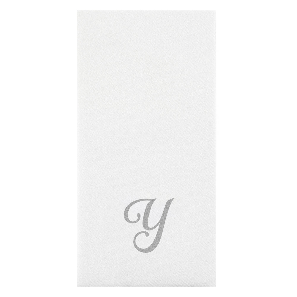 Luxenap Rectangle Silver Letter Y White Paper Linen-Feel Guest Towel / Napkin - Air Laid, Cursive Font - 15 3/4" x 8" - 2000 count box