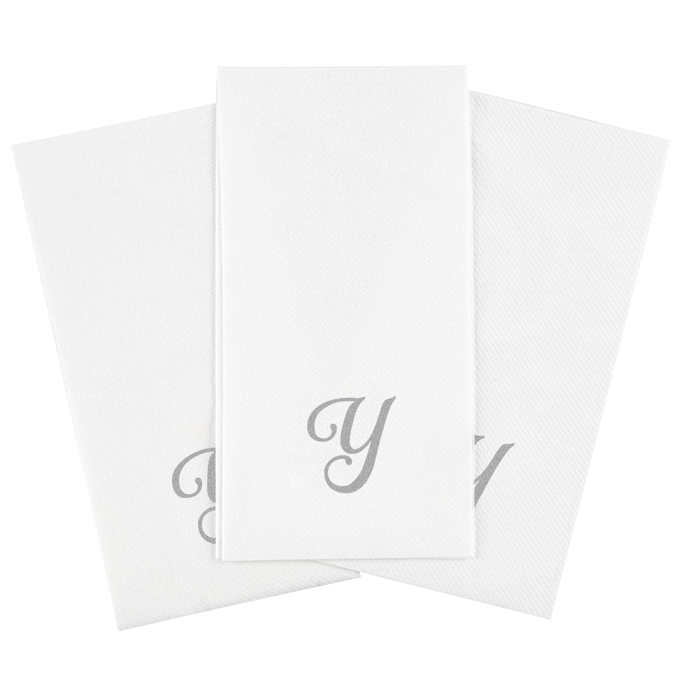 Luxenap Rectangle Silver Letter Y White Paper Linen-Feel Guest Towel / Napkin - Air Laid, Cursive Font - 15 3/4" x 8" - 2000 count box