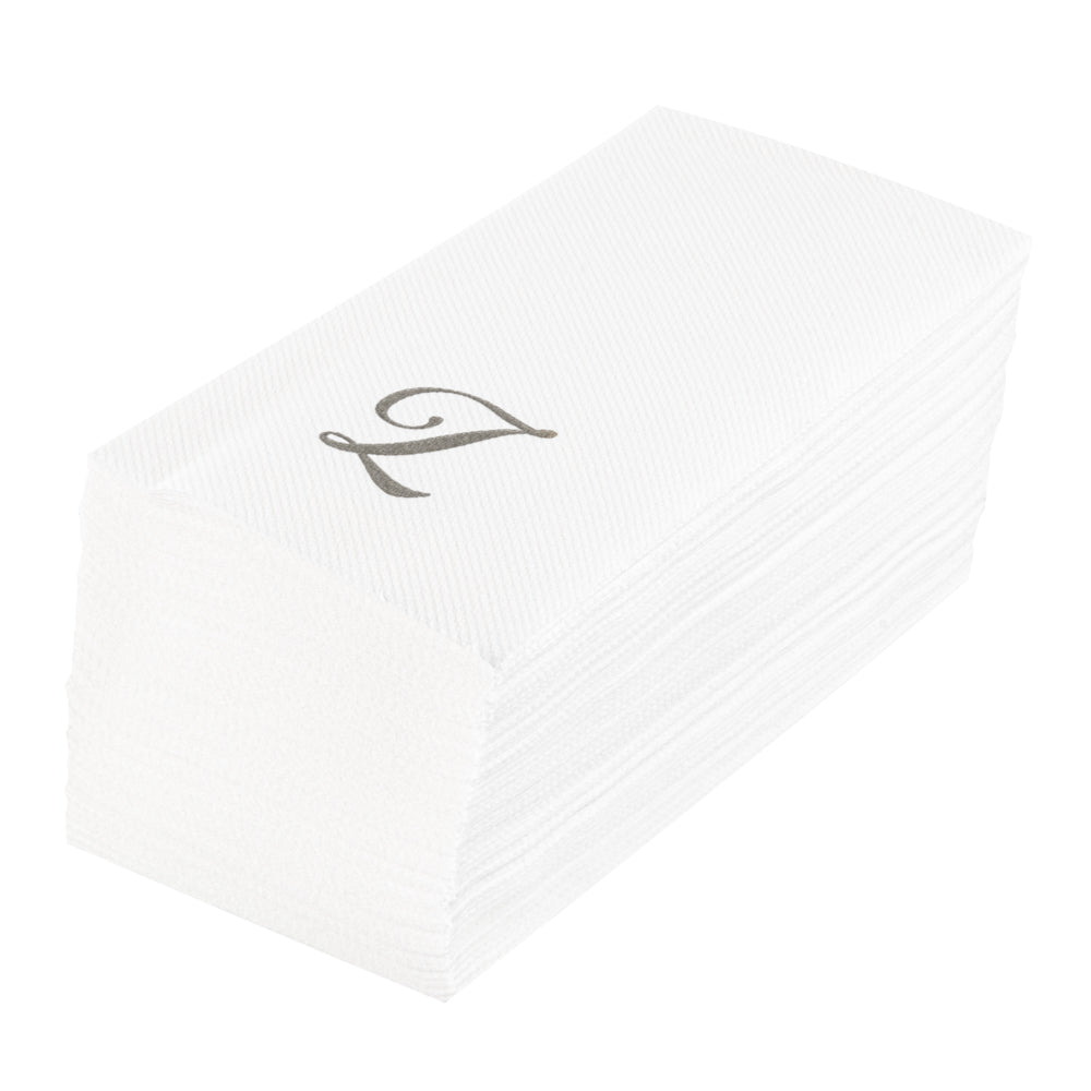 Luxenap Rectangle Silver Letter Z White Paper Linen-Feel Guest Towel / Napkin - Air Laid, Cursive Font - 15 3/4" x 8" - 50 count box