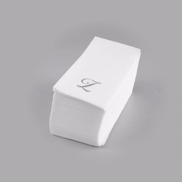 Luxenap Rectangle Silver Letter Z White Paper Linen-Feel Guest Towel / Napkin - Air Laid, Cursive Font - 15 3/4" x 8" - 2000 count box