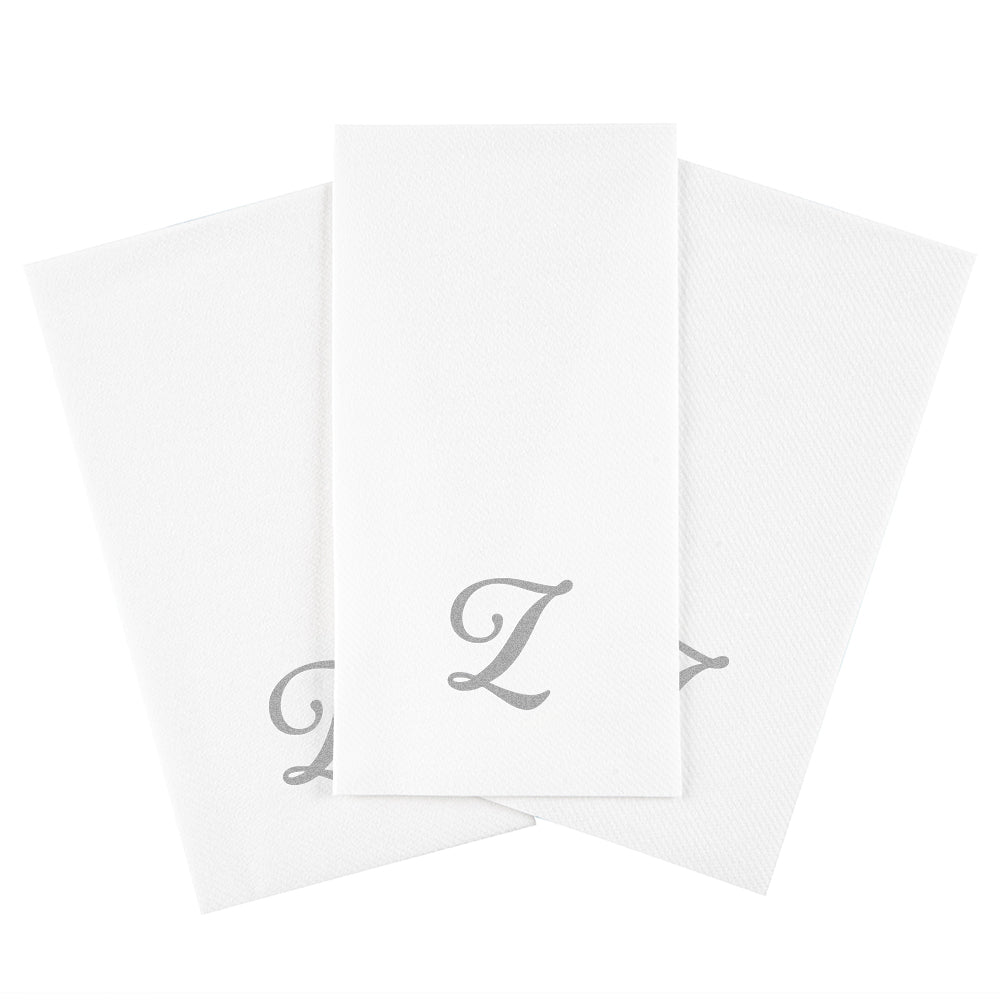 Luxenap Rectangle Silver Letter Z White Paper Linen-Feel Guest Towel / Napkin - Air Laid, Cursive Font - 15 3/4" x 8" - 2000 count box
