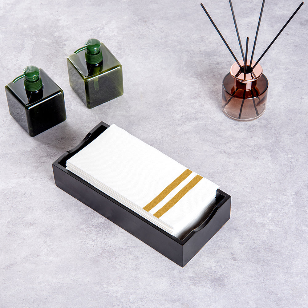 Luxenap Rectangle Gold Striped White Paper Linen-Feel Guest Towel / Napkin - Air Laid - 15 3/4" x 8" - 50 count box