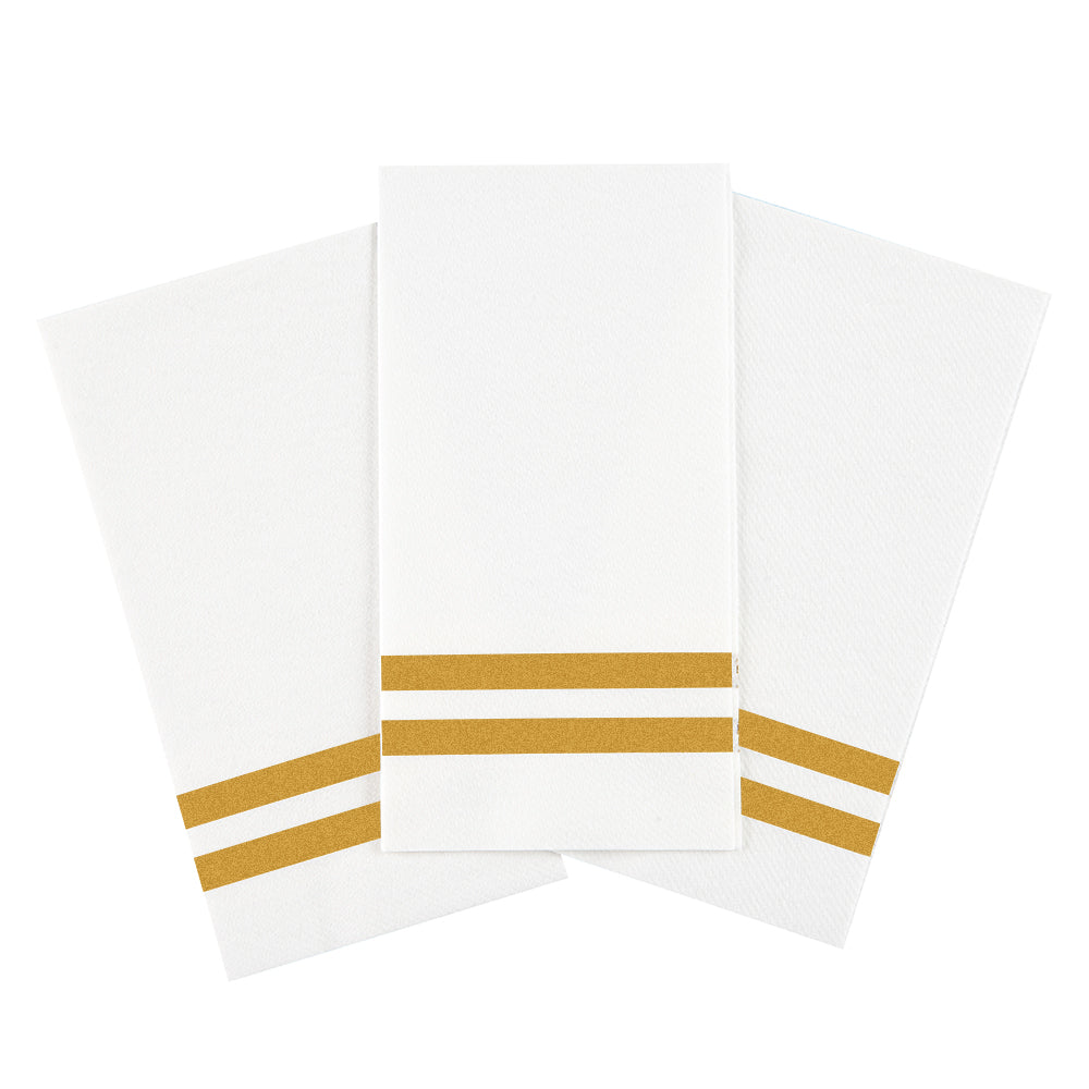 Luxenap Rectangle Gold Striped White Paper Linen-Feel Guest Towel / Napkin - Air Laid - 15 3/4" x 8" - 2000 count box
