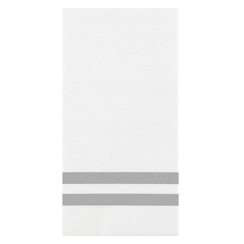 Luxenap Rectangle Silver Striped White Paper Linen-Feel Guest Towel / Napkin - Air Laid - 15 3/4" x 8" - 50 count box
