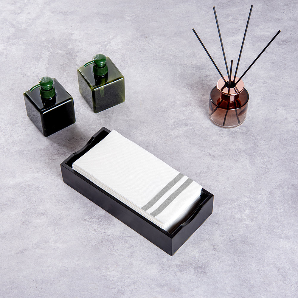 Luxenap Rectangle Silver Striped White Paper Linen-Feel Guest Towel / Napkin - Air Laid - 15 3/4" x 8" - 50 count box