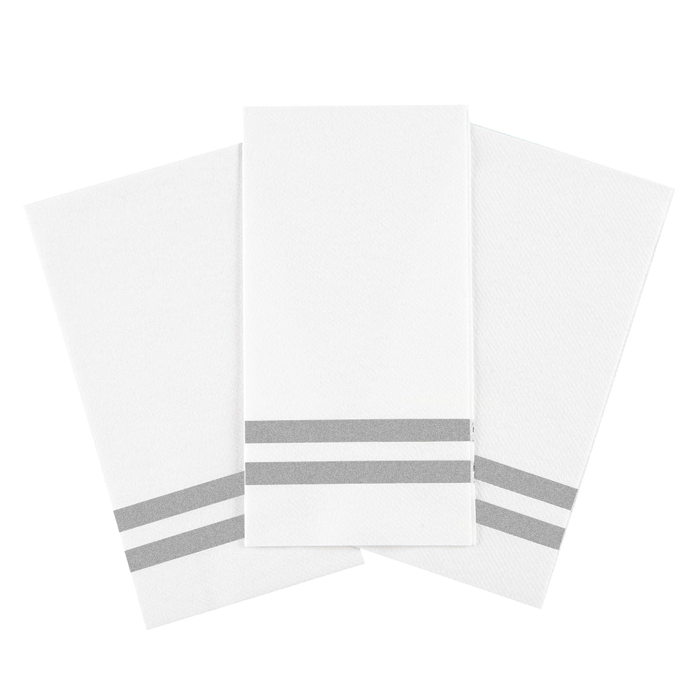 Luxenap Rectangle Silver Striped White Paper Linen-Feel Guest Towel / Napkin - Air Laid - 15 3/4" x 8" - 2000 count box