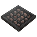 Sweet Vision Square Black Paper Candy / Chocolate Boxes - 16 Compartments - 9" x 9" x 1 1/2" - 100 count box
