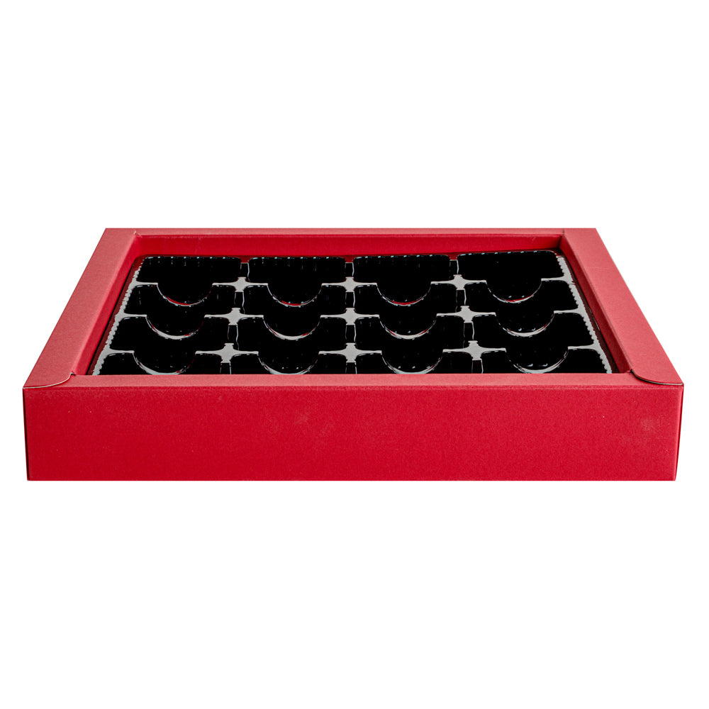 Sweet Vision Square Red Paper Candy / Chocolate Boxes - 16 Compartments - 9" x 9" x 1 1/2" - 100 count box