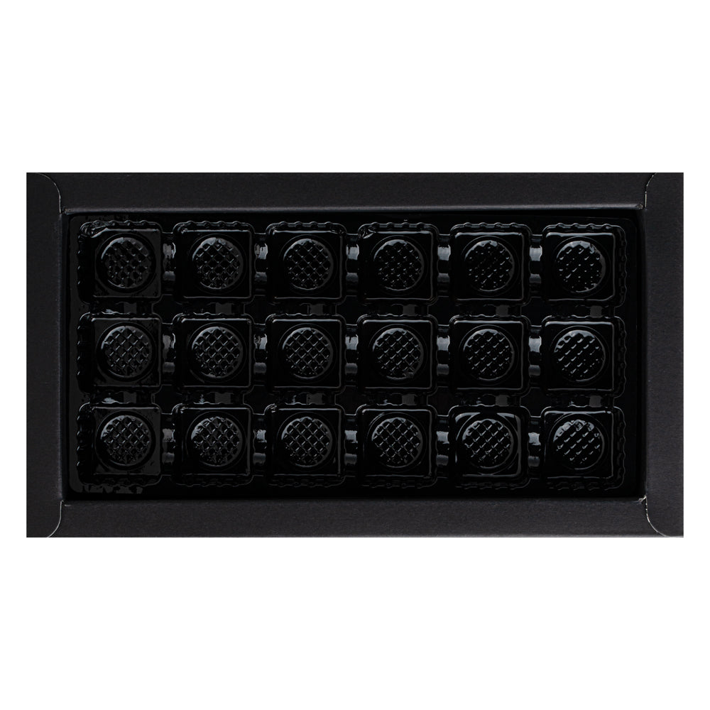 Sweet Vision Rectangle Black Paper Candy / Chocolate Boxes - 18 Compartments - 10" x 5 3/4" x 1 1/2" - 100 count box