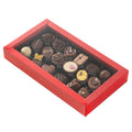 Sweet Vision Rectangle Red Paper Candy / Chocolate Boxes - 18 Compartments - 10" x 5 3/4" x 1 1/2" - 10 count box