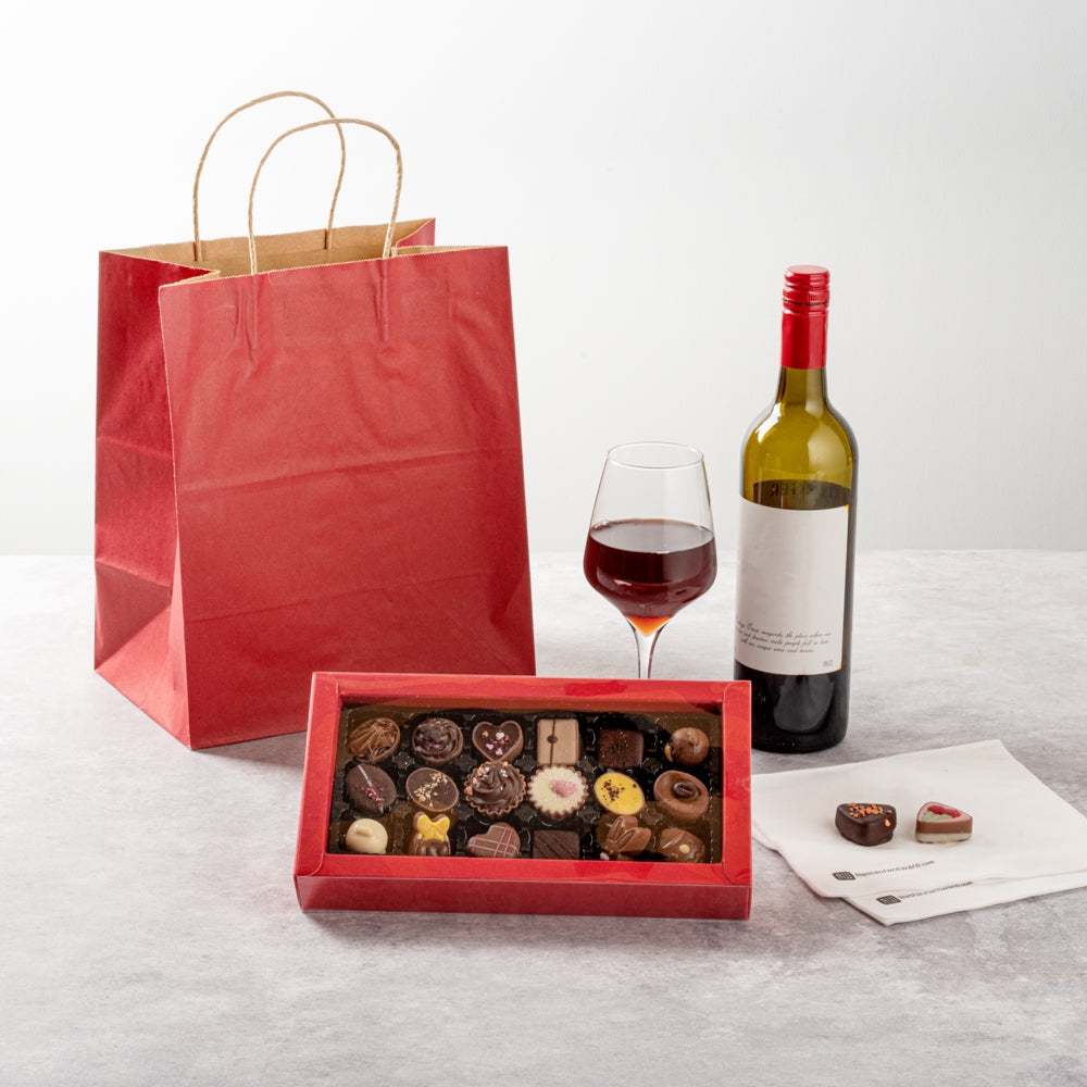 Sweet Vision Rectangle Red Paper Candy / Chocolate Boxes - 18 Compartments - 10" x 5 3/4" x 1 1/2" - 10 count box