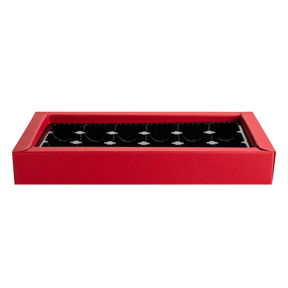 Sweet Vision Rectangle Red Paper Candy / Chocolate Boxes - 18 Compartments - 10" x 5 3/4" x 1 1/2" - 100 count box
