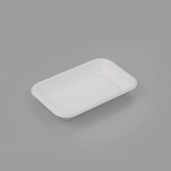 Pulp Safe No PFAS Added 12 oz Rectangle White Sugarcane / Bagasse Container - Home Compostable - 7" x 4 1/2" x 1" - 100 count box