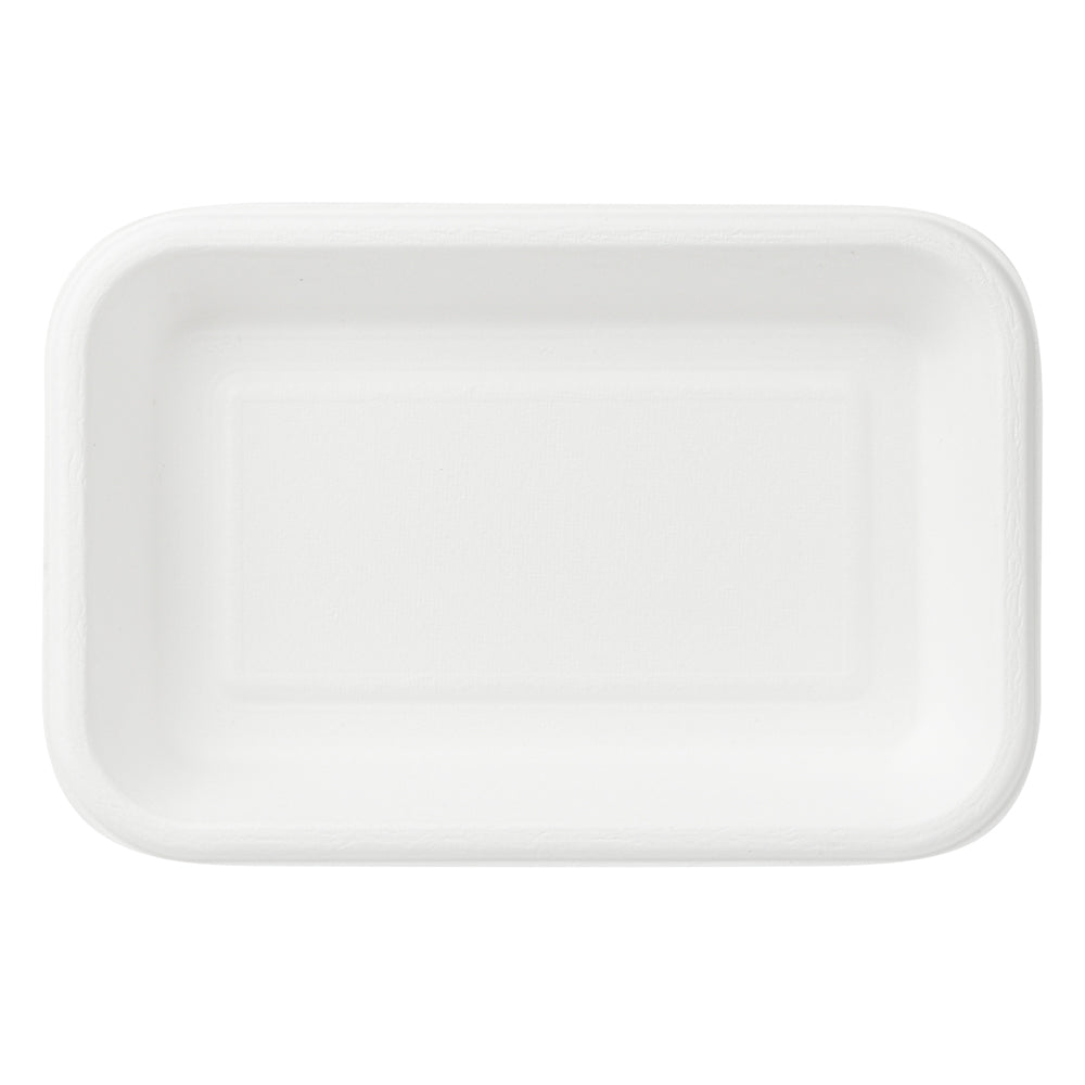 Pulp Safe No PFAS Added 12 oz Rectangle White Sugarcane / Bagasse Container - Home Compostable - 7" x 4 1/2" x 1" - 100 count box