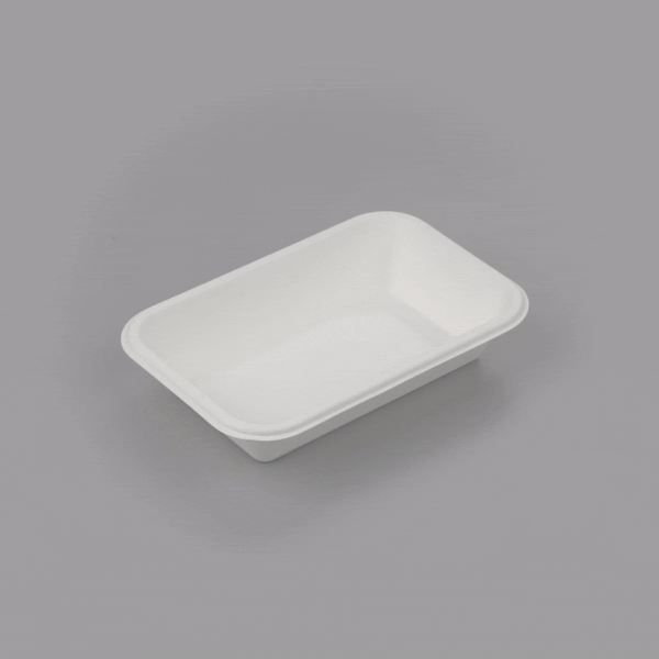Pulp Safe No PFAS Added 16 oz Rectangle White Sugarcane / Bagasse Container - Home Compostable - 7" x 4 1/2" x 1 1/2" - 100 count box